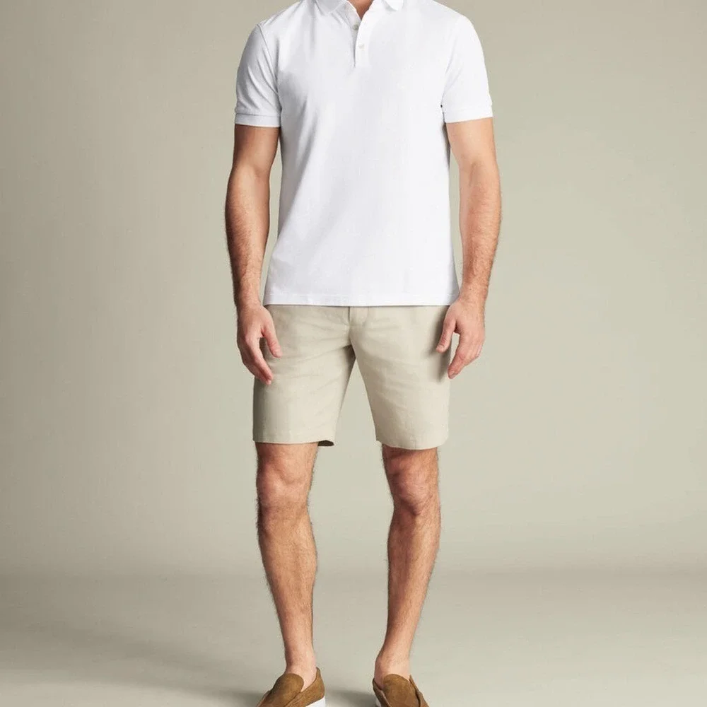 Charles Tyrwhitt Linen Blend Shorts Men 38 Beige‎ Mid Rise Casual Activewear
